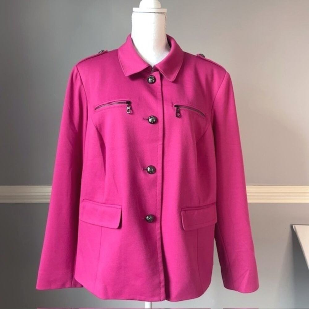 Talbots Hot Pink Tailored Blazer Jacket Zip Pocket Military Style Women's 2X